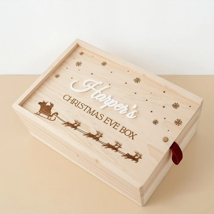 White wooden christmas eve gift box White wooden christmas eve gift box